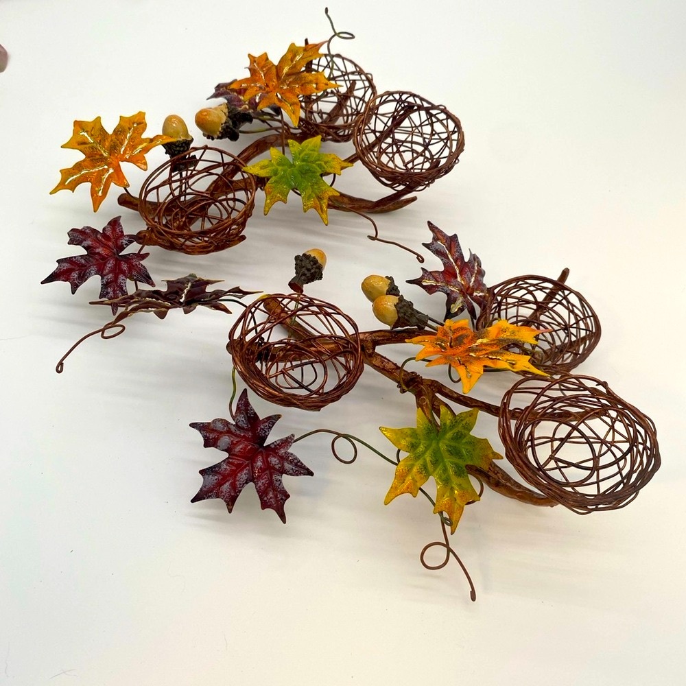 Decorative Autumn Leaf Candle Holders- Set of 2- Home Fall Decor- Table Decor